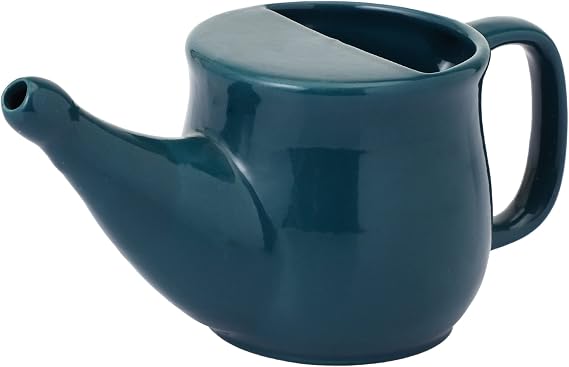 HealthGoodsIn Ceramic Neti Pot, Spill Proof with 5 Sachet Neti Salt, Microwave Safe, Holds 250 ML (8.4 FL Oz) (Peacock Green)
