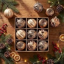 Valery Madelyn Large Christmas Ball Ornaments, 9ct Bronze Copper Gold Shatterproof Christmas Tree Decorations Set, 3.94 Inches Luxury Brown Hanging Ornaments for Xmas Holiday Party Decor