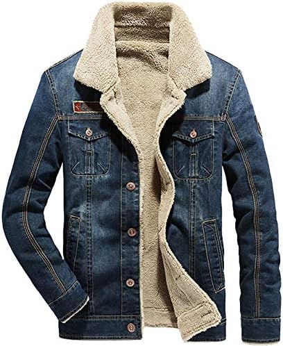 Flygo Mens Sherpa Fleece Lined Denim Trucker Jacket Winter Jean Jacket Cowboy Coat