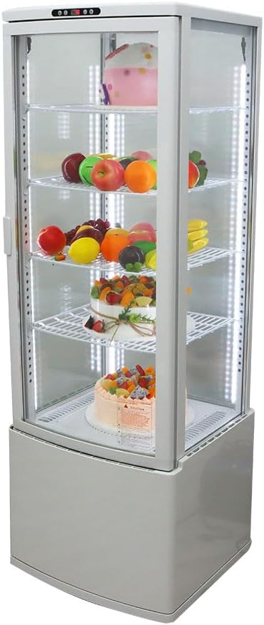 110V Glass Refrigerated Cake Display Case 62 Gallon Commercial Fruit Cooling Showcase Vertical Stainless Steel Bakery Display Cabinet with Digital Controller