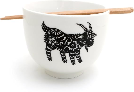 Goat noodle bowl, chopsticks, pho, ramen bowl Chinese Zodiac Lennymud by Lorrie Veasey
