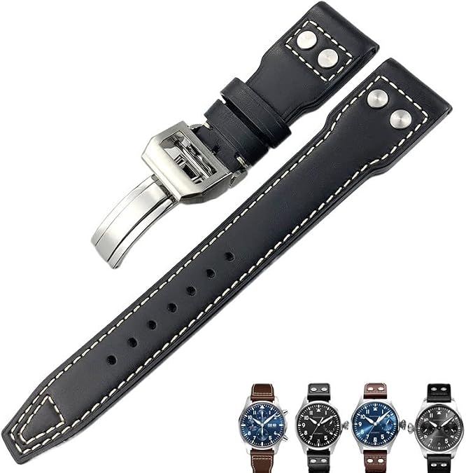 20mm 21mm 22mm Leather Watch Strap Black Blue Brown Watch Band for IWC PILOT Mark PORTUGIESER PORTOFINO for Men Bracelet