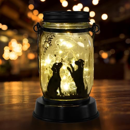 Dog Solar Lanterns Outdoor Garden Solar Dog Lights Dog Lover Gifts for Women, Dog Themed Birthday Gifts for Mom Grandma Aunt Sister, Butterfly & Dog Fairy Lights for Patio Yard Lawn Outside Decor
