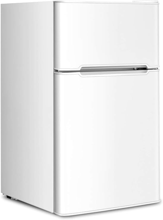 NAFORT Compact Refrigerator 3.2 cu ft. 2-Door Mini Fridge with Freezer, Small Cooler with Removable Glass Shelves & Crisper, Mechanical Control for Bedroom, Dorm, Office
