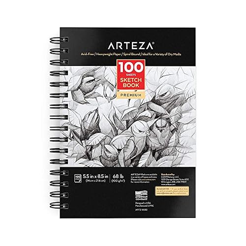 ARTEZA Spiral Sketch Book, 5.5x8.5 Inches 100 Sheets, 68 lb Acid-Free Drawing Pad for Adults, Teens, Students for Sketching, Doodling & Illustration