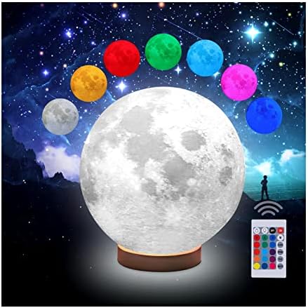 3D Galaxy Ball Moon Lamp - 16 Colors Moonlight Globe Luna Night Light with Stand Remote & Touch Control Night Light Bedroom Decor for Kids Girls Boys Women Gifts Moon-White