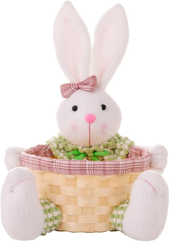 Easter Candy Dish, Bunny Easter Basket, Gift Box for Table Decor, Pink Polyester, 16x9.5x28cm