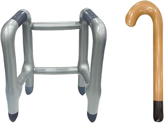 Inflatable Zimmer Frame and Blow Up Walking Stick Toy,Inflatable Walking Stick Blow Up Zimmer Frame,Novelty Gag Joke Dress Up Party Prop for Men Women 50th 60th Retirement Birthday Gifts