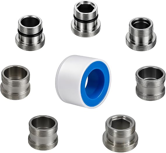 7 Pieces Male Thread Faucet Adapter Kit, Sink Faucet Aerator Adapter | Male Thread Sink Adapter: M16, M16.5, M18.5, M20, M22, M24,and M28 to M22 Male, Faucet Connector with Washer and PTFE Tape