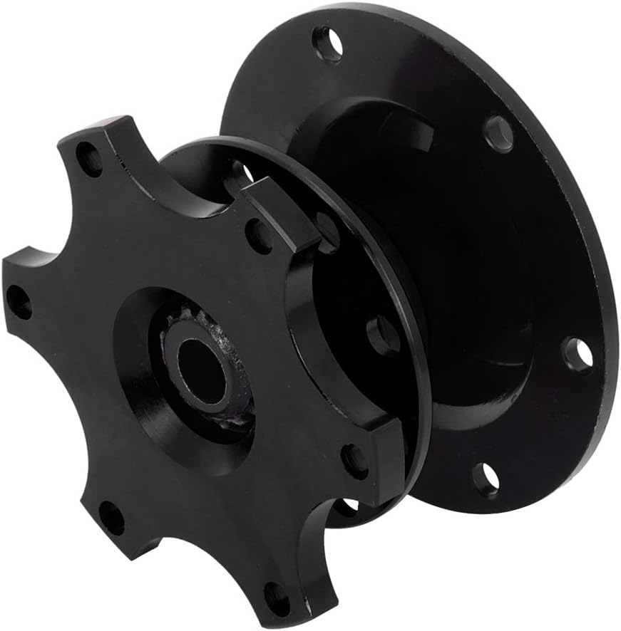 Car Steering Wheel Short Hub Adapter, Akozon Universal 6 Holes CNC Quick Release Adapter Snap Off Steering Wheel Boss Hub Black