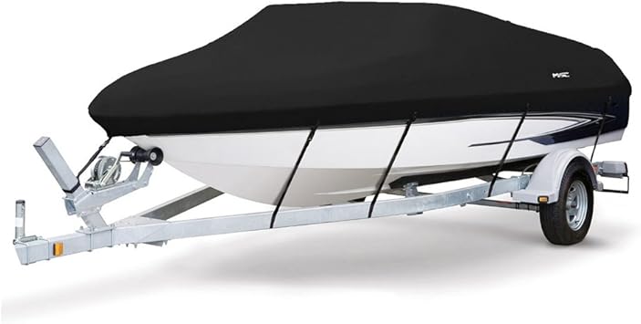 MSC Heavy Duty Oxford Ployester Made Trailerable Boat Cover,Fits V-Hull,Tri-Hull, Runabout Boat Cover Model D - Length17-19 Beam Width up to 96", Black