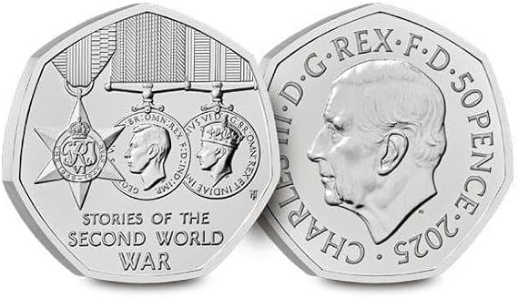 C1BLY's Royal Mint King Charles III Commemorative Royal Mint 50p Coin, Second World War Stories, Uncirculated, 2025