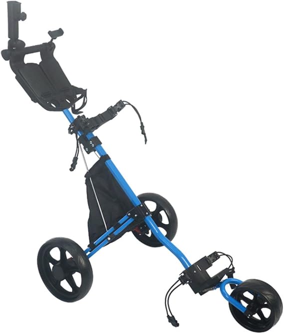 Golf Push Cart Three Wheel Folding Trolley Portable Pull Carrier with Foot Brake Ergonomic Handle Aluminum Alloy Frame Rubber Tires Storage