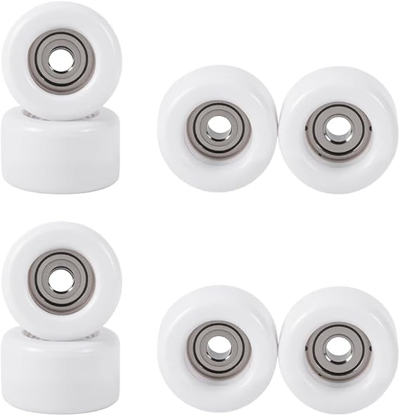 FINGERINSPIRE 8 PCS Polyurethane Fingerboard Bearing Wheels 0.29x0.18inch White Plastic Fingerboard CNC Lathed Bearing Wheels for Mini Skateboard