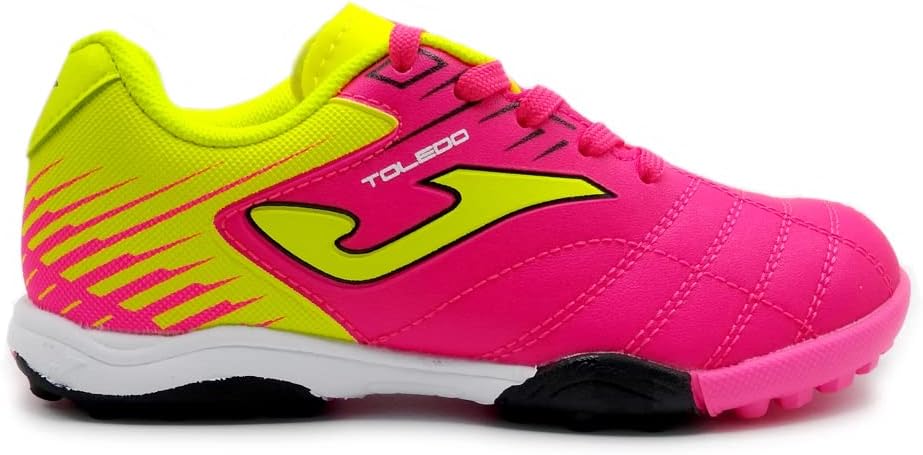 Joma Toledo Junior Turf Soccer Shoe, Pink/Fluo Yellow, Size 4.5 | Turf Sole, Youth Sizing