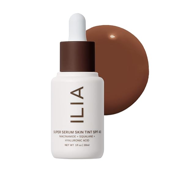 ILIA - Super Serum Skin Tint SPF 40 (Roque ST18, 1 fl oz | 30 ml) | Lightweight Foundation With Mineral SPF | Hydrate, Smooth, Plump | Safe for Sensitive Skin, Clean, Cruelty-Free & Vegan