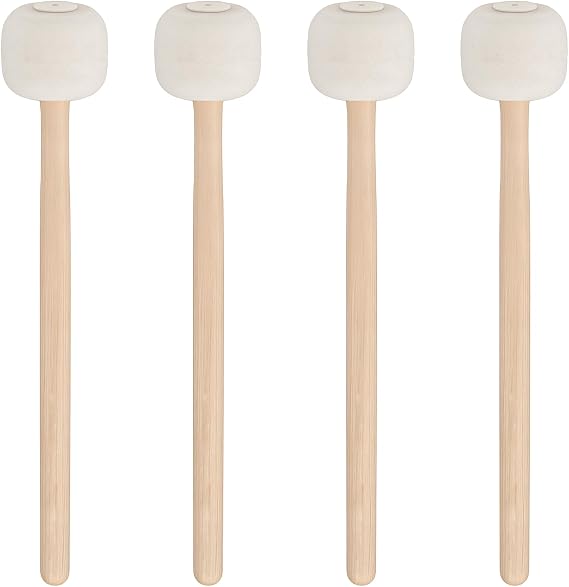 Lezevn 4 Pcs Drum Mallets Soft Felt Wooden Handle White Hammerhead Timpani Wool Stick Bass Drum Mallet Percussion Mallets for Drum Music Enthusiast Band