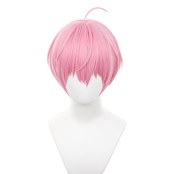 XiongXiongLe Short Pink Wig Halloween Anime Role Men Costumes Bob Head Hair Wigs + Wig Cap for Adult Cos Anime Game Character Conventions Cosplay Events Themed Parties