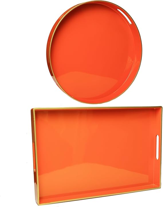 Orange Plastic Serving Tray for Coffee Table, Ottoman