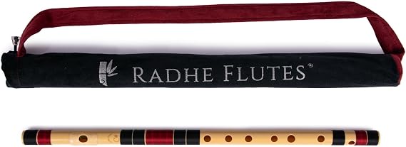 Radhe Flutes | C Sharp Right Handed Middle Bansuri | Tuned With Tanpura A=440Hz | PVC Flute + Velvet Cover + Hindi & English Flute Lessons | PERENT (Black & Maroon)
