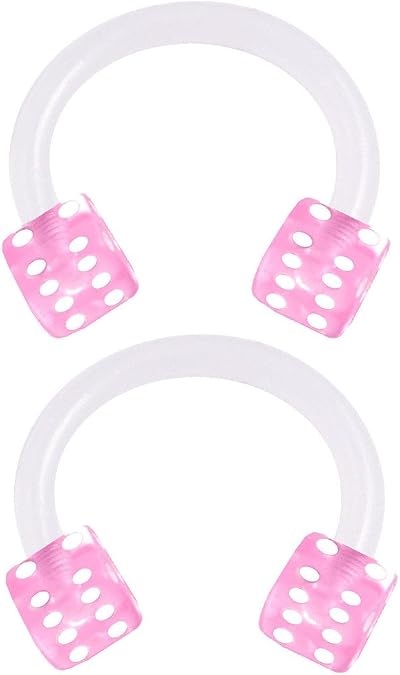 2pcs 16g 5/16 Horseshoe Earrings Bioflex Flexible Septum Cartilage Hoop Lip Tragus Eyebrow Helix Acrylic Dice - Pick Color