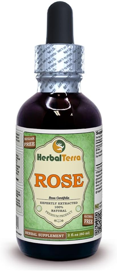Herbal Terra LLC Rose (Rosa Centifolia) Glycerite, Dried Petals Alcohol-Free Liquid Extract 2 oz