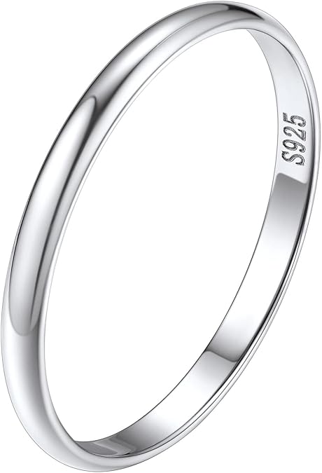 Silvora 925 Sterling Silver Band Rings for Women Men, High Polish Plain Dome Tarnish Resistant Wedding Rings Size 4-12