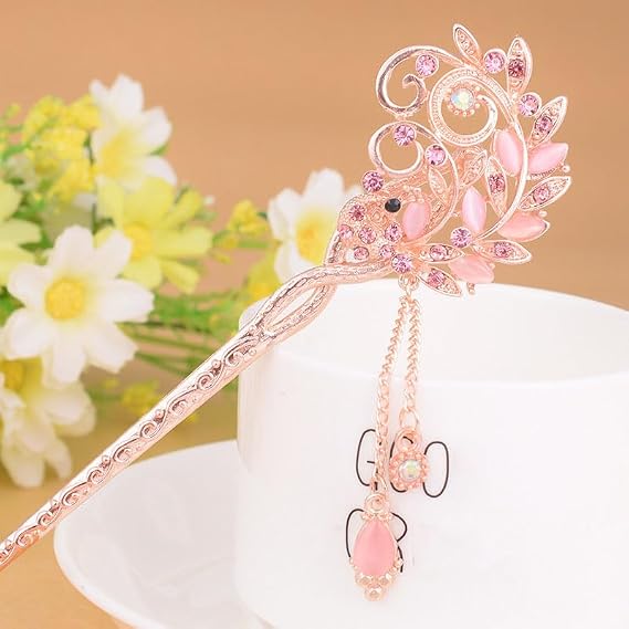 Chinese Traditional Flower Hair Sticks 1PCS Retro Glitter Rhinestone Hair Chopsticks with Tassel Classical Hairpin Chinese Hanfu Flower Butterfly Hair Chopsticks Long Hairpins for Girls Women 08