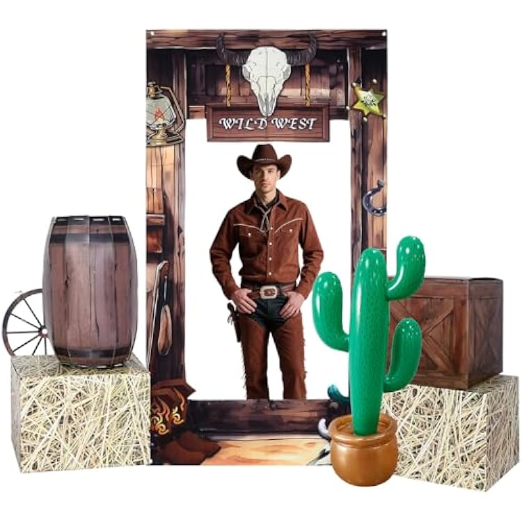 10pcs Western Party Decorations, Western Decor Cowboy Party Decorations Rodeo Parties Decoration Hay Bales Boxes Inflatable Cactus Prop Decor, Cowboy Birthday Party Decoration for Village Accessories