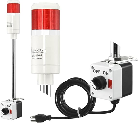 Signaworks 1 Stack Super Bright Red LED Andon Tower Light, Off-Steady On, 8 ft Industrial Power Cord, Plug & Play Ready, 3 Prong Plug Meets OHSA Standard * Assembled in USA *