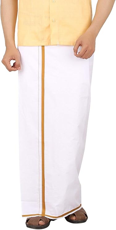 Cotton Double Layer White Dhoti 3.6 Meters Length Lungi Sarong With Colored Border Dhoties