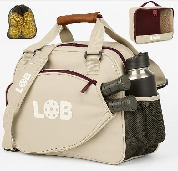 LOB Pickleball Bags for women men Tote Carry Bag with Bottle Holders, Fits 2 Paddles, 2pc Accessories (Pouch, Mesh Ball Bag), Durable Lightweight