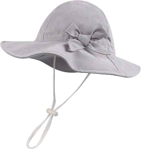BAVST Baby Sun Hat Girls Floppy Bucket Hat Summer Toddler Outdoor Cap for Swim Beach (Grey, 50cm/19.7"(1-2T))