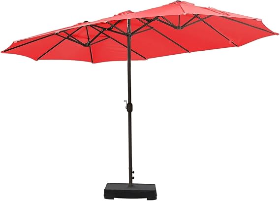 BPS 15FT Double Sided Patio Umbrella Dining Table Outdoor Market Umbrella with Base Stand for Garden, Pool, Yard