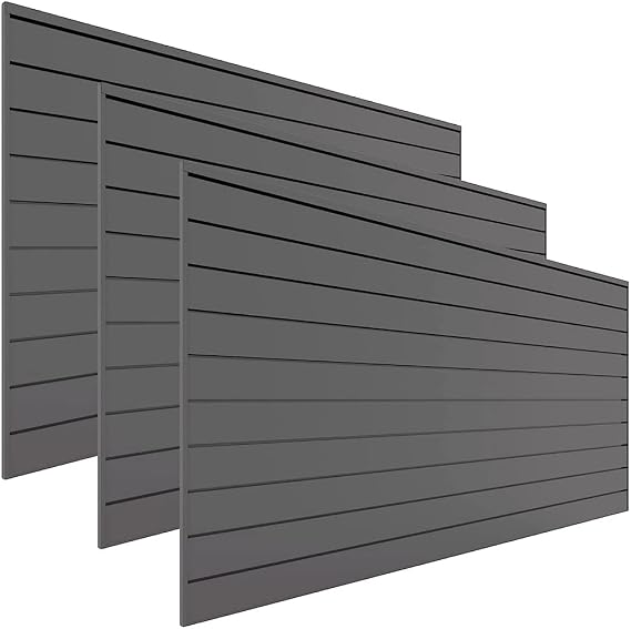 Proslat Garage Storage PVC Slatwall Panels -3 Packs of 8 ft. x 4 ft. Sections (30 Single Slats which make up 96 sq.ft) (Charcoal) (Dark Gray)