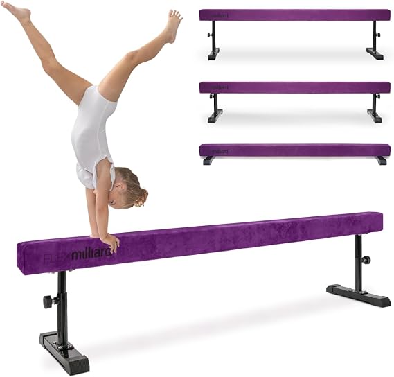 Milliard Patented Adjustable Balance Beam, High and Low (7'7") Floor Beam Suede Gymnastics Competition Style Training with Legs