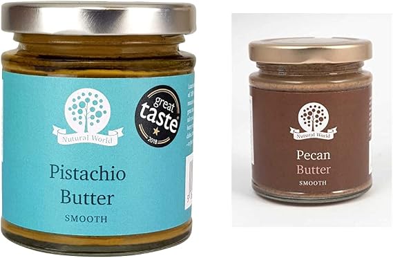 Nutural World - Smooth Pistachio butter (170g) / 100% pure single ingredient - Great Taste Award winner & Smooth Pecan Nut Butter (170g) - 100% Pure Single Ingredient