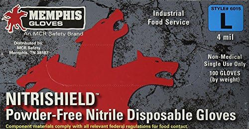 MCR Safety 6015L NitriShield Nitrile Industrial Grade Powder Free Disposable Gloves with Rolled Cuff, Blue, Large, 4-Mil, 1-Box, 100 Gloves Pack of 100