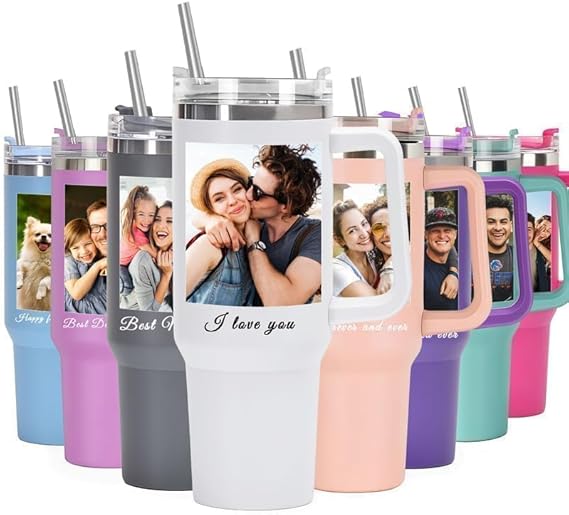 Personalized 40 oz Stainless Steel Tumbler with Handle and Straw