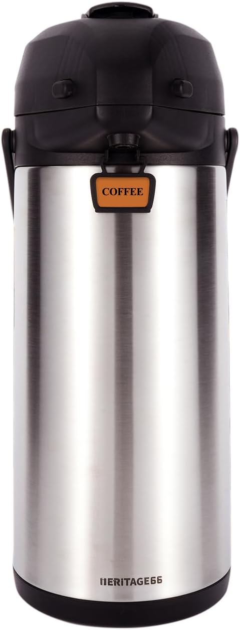 Heritage66 3L Airpot Thermal Coffee Carafe with Cleaning Brush, Triple Wall Vacuum Insulated Stainless Steel Coffee Dispenser, 101oz Pump Pot for Hot & Cold Drinks