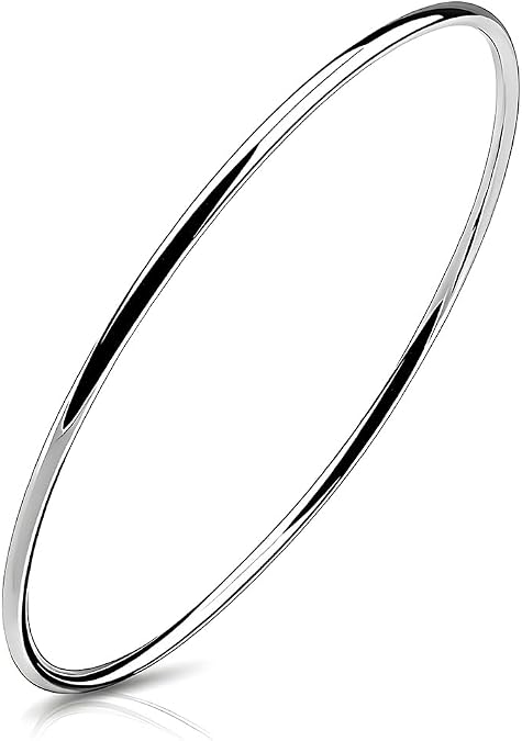 Solid 925 Sterling Silver 2mm Polished Circle Bangle Bracelet