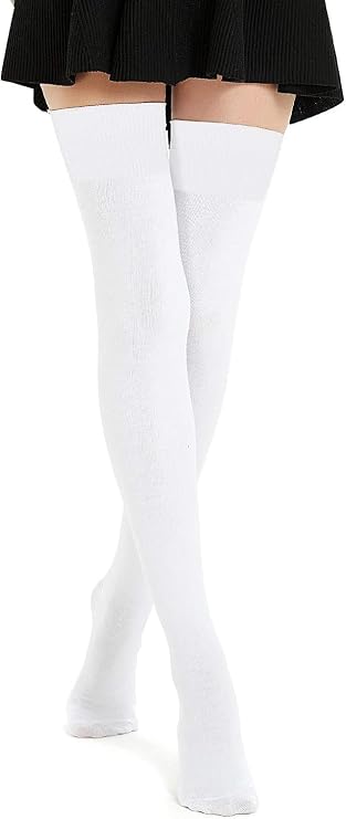 DRESHOW Extra Long Cotton Stripe Thigh High Socks Plus Size Long Stockings Over Knee Socks for Women