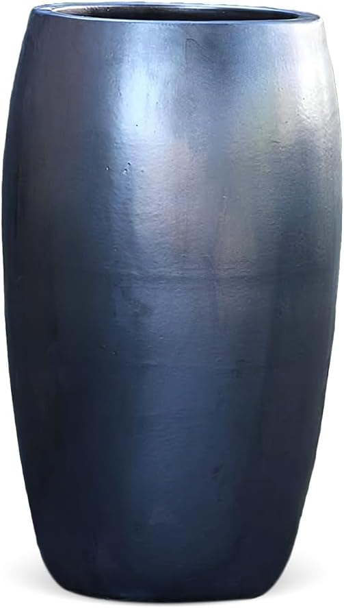PLANTATOREM Ceramic Drum Shaped Planter - Matte Black Finish, Durable and Quality Material with Drainage Holes, Indoor and Outdoor Use, for Versatile Planting Solutions