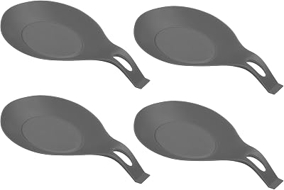 uxcell Silicone Spoon Rest, 7.68 x 3.74 Heat Resistant Kitchen Utensil Holder Spatula Ladle Rest for Counter Stove Top, Dark Gray 4Pcs