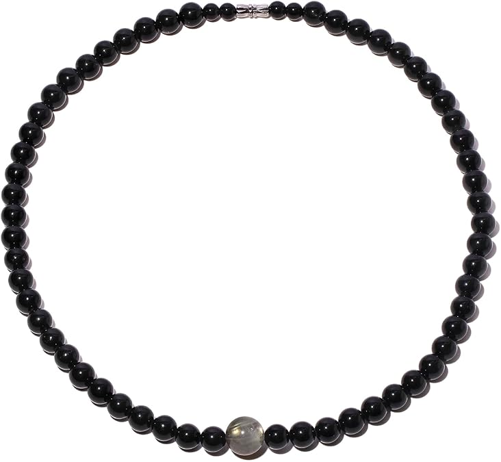 Spiritual Obsidian and Moonstone Necklace Protection Jewelry 20In | Unisex, 50 cm in Length, Necklaces for Women and Men, Classic Screw Clasp Closure, Handmade, Gemstones, Positive Energy