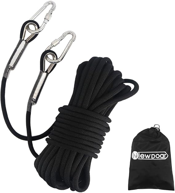 NewDoar 18KN Static Climbing Rope 10 mm (3/8 Inch) Accessory Cable Equipment 33 Feet (10 m) 66 Feet (20 m) 98 Feet (30 m) 165 Feet (50 m) Escape Rope Ice Climbing Equipment Fire Rescue Rope Black/20 m