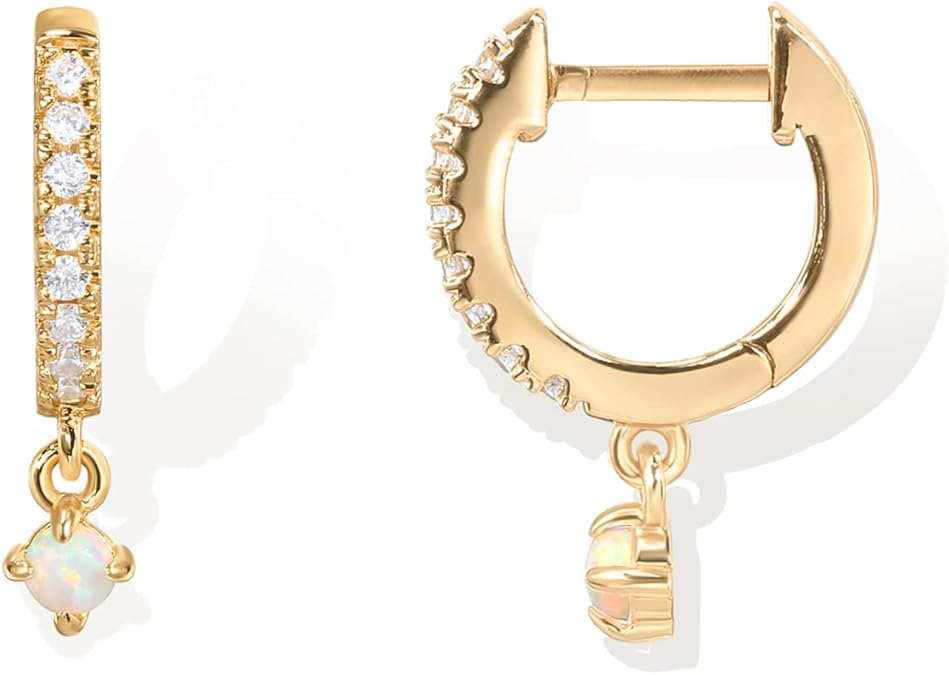 PAVOI 14K Gold Plated Huggie Hoop Earrings with Charms for Women - 925 Sterling Silver Posts Dainty Motif Huggie Hoop Dangle Earrings - Lightweight Dangle Drop Jewelry with Cubic Zirconia