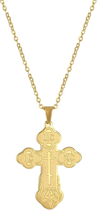 Orthodox Cross Pendant Necklace Stainless Steel Classic Cross Pendant Necklace Russian Orthodox Amulet Jewellery Religious Necklace