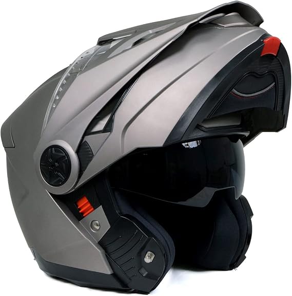 Milwaukee Helmets MPH9822DOT Silver 'Ominous' Dual Sport Advanced Motorcycle Modular Helmet for Men and Women Biker - X-Large