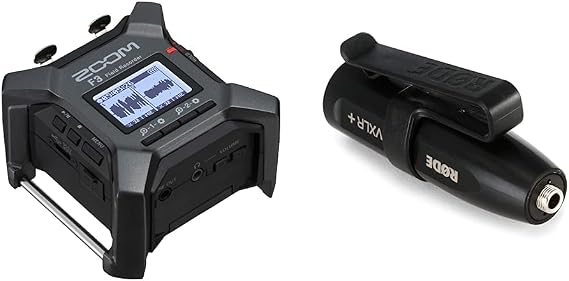 Zoom F3 Professional Field Recorder, 32-bit Float Recording, 2 Channel Recorder, Dual AD Converters & Rode VXLR Plus XLR to 3.5mm Female TRS Transforming Adapter